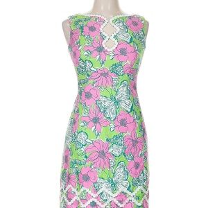 Lilly P Floral Sleeveless Dress with Pink and Green Pattern